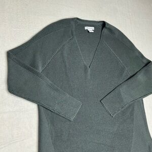 Athleta V Neck Ribbed Sweater Long Sleeve Green Women Size S